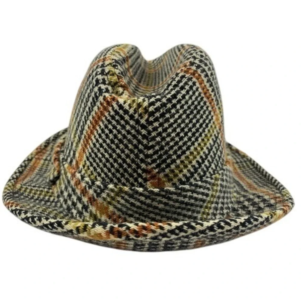 Vintage Churchill Ltd Plaid Tweed Hat Fedora Genuine Lambswool Classic 6‎ 7/8